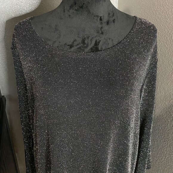 BonWorth Blouse Women’s XL Black Sparkle Metallic Shimmer Party Glam Holiday NWT - Picture 2 of 9